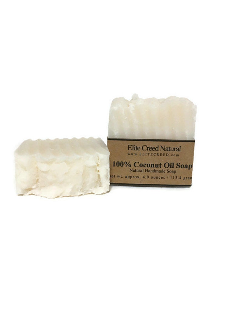 100% Coconut Oil Soap, Handmade Soap is an Unscented Coconut Soap, made with Organic Coconut and is a Vegan Soap Bar. The soap has a natural white soap color. The soap bar is 4.5 oz.