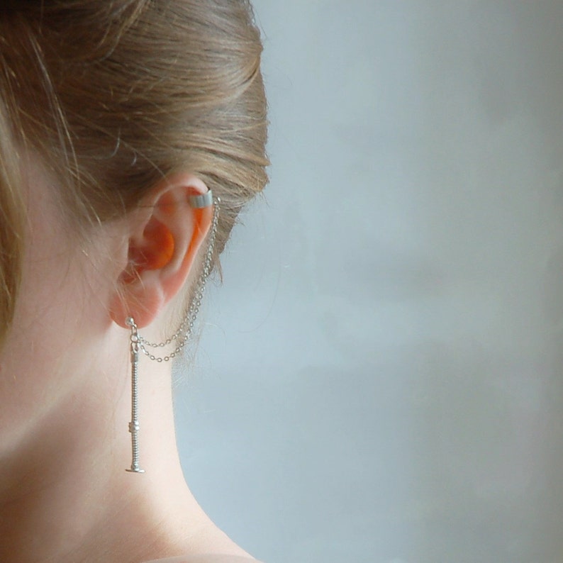 Metal tassels cartilage Non pierced silver ear cuff Non pierced cartilage Metal tassels earrings Tassels ear cuff Punk style jewelry