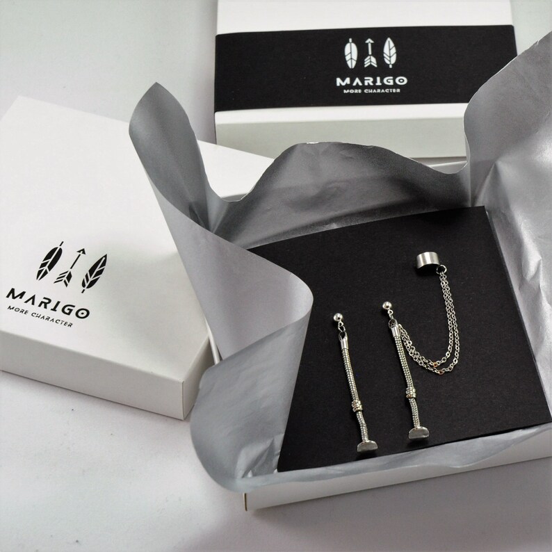 Metal tassels cartilage Non pierced silver ear cuff Non pierced cartilage Metal tassels earrings Tassels ear cuff Punk style jewelry