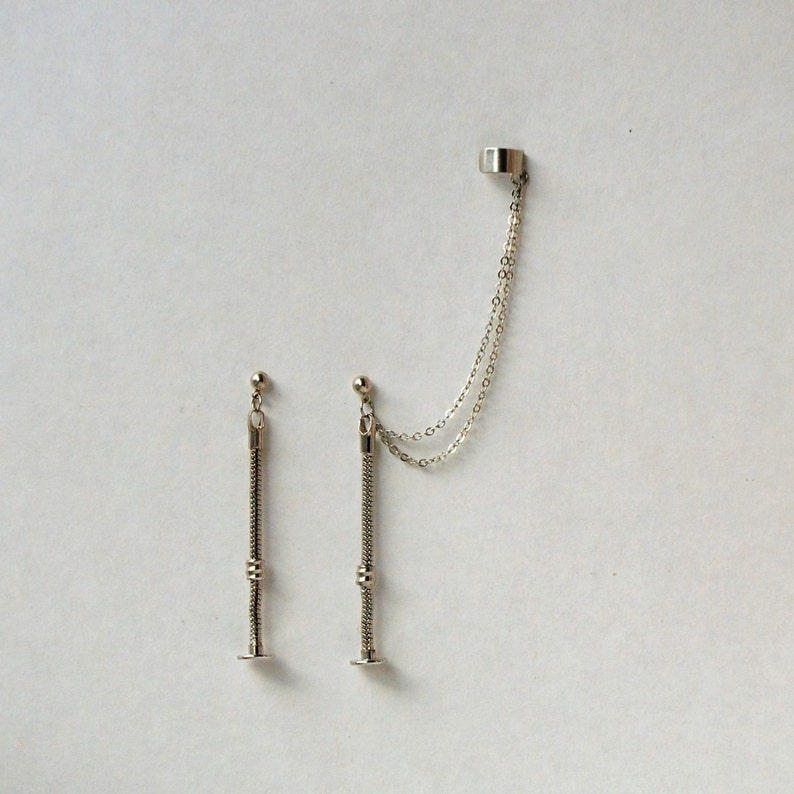 Metal tassels cartilage Non pierced silver ear cuff Non pierced cartilage Metal tassels earrings Tassels ear cuff Punk style jewelry