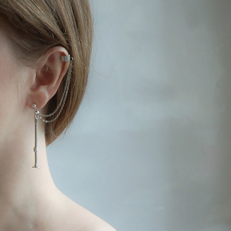 Metal tassels cartilage Non pierced silver ear cuff Non pierced cartilage Metal tassels earrings Tassels ear cuff Punk style jewelry