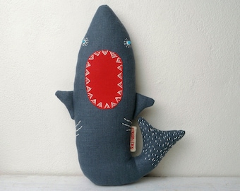 Shark, shark toys, hand-embroidered doll, Dolls, cloth doll, natural toys, hand embroidery, shark baby, Shark Fabric toys,  monster toys,