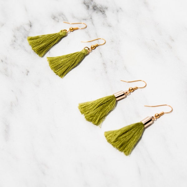 Olive green tassel earings Tassle earrings Long Green earrings Long fringe earrings boho Tassle jewelry Dangle earrings green