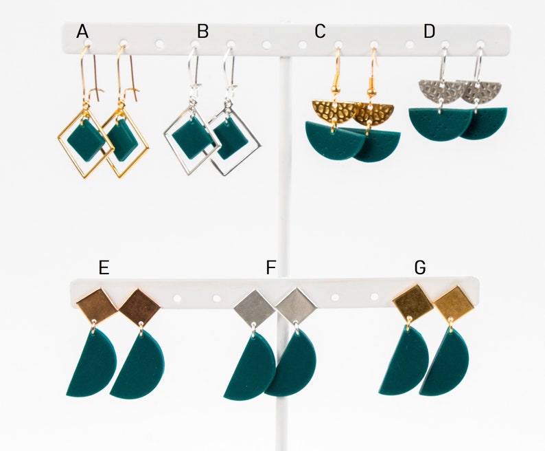 Geometric clay earring Green earrings clay Polymer clay earrings Half moon earrings