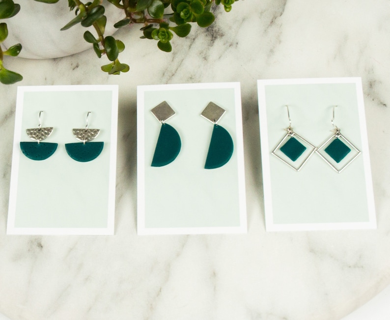 Geometric clay earring Green earrings clay Polymer clay earrings Half moon earrings
