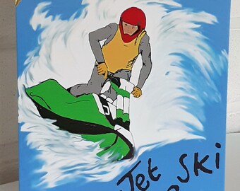 Jetski Karte/ Jetskifahrer hat Spaß an der Küste.