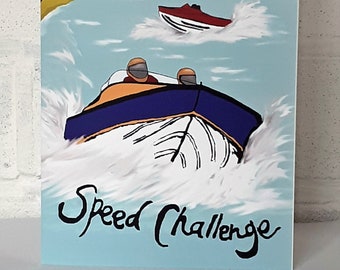 Speed boat/ boat card-Racing boats on the coast. 'Need for speed!'/ Birthday for him or for her/ experience / experience day/ sports cards..