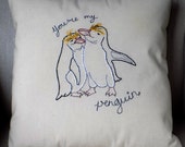 Proposal/anniversary/Christmas/birthday cushion for a special partner;boy or girlfriend,husband or wife.Royal penguins stay together forever