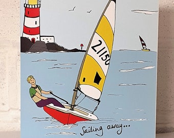 Sailing card/ sailing birthday card/ sailor card/ nautical card- sail boat cards. Dinghy sail boat on the ocean waves for alone time at sea.
