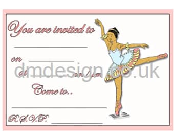 Ballerina invitation/ ballet invite/ ballet party/ ballerina party invitations/digital invite pdf download- 4 invites you print - mid tone