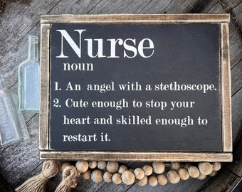 Nurse Definition Wood Sign: Distressed Office Decor (9.5x13.5)
