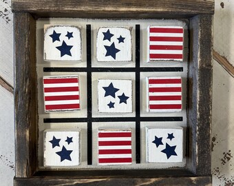 Seasonal Tic Tac Toe Game: Distressed Wood Frame, Interchangeable Tiles