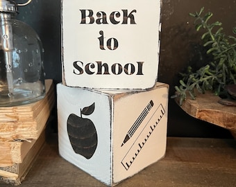 Distressed School Blocks: Teacher Appreciation Gift, School Decor