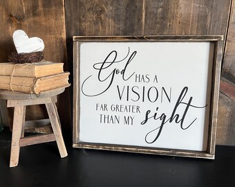 Distressed Wood Sign: God's Vision, Religious Home Decor