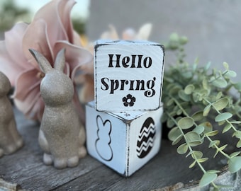 Easter Decor Blocks: Spring Bunny, Egg Hunt - Set of 2