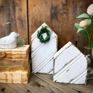 Wooden houses, wooden village, wood home, wood cutout, tablescape, centerpiece, village piece, home sweet home, tiered tray decor, home