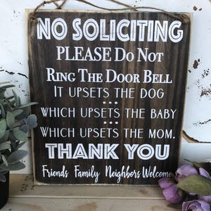 No soliciting/ front door/ front porch / porch sign / no soliciting sign / wood sign / door sign / hanging sign / twine