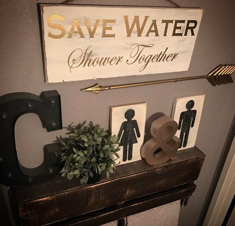 Save Water Shower Together Wooden Sign Bathroom Decor Image 0