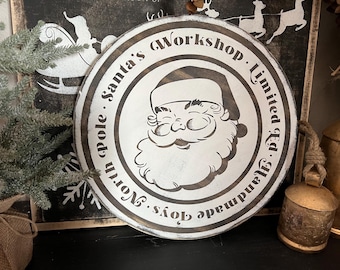 Santa's Workshop Wooden Sign: Distressed Christmas Wall Decor