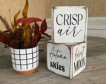 Fall decor, fall vibes, fall signs, wooden blocks, tablescape, farmhouse, modern decor, october decor, thanksgiving, thankful decor, fall