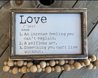 Rustic Love Definition Sign: Distressed Wood Frame, Valentine's Gift