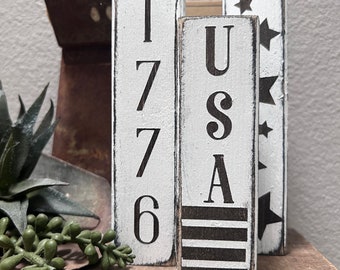 Distressed 4th of July Blocks: Patriotic Tiered Tray Decor