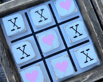 Distressed Tic Tac Toe Valentine Game: Brown Frame, Heart & X Tiles