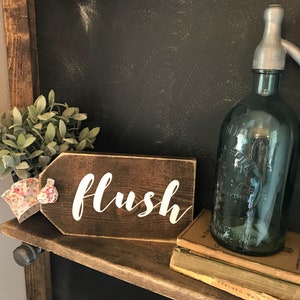 Flush Sign: Distressed Wood Bathroom Decor (5.5"X11")