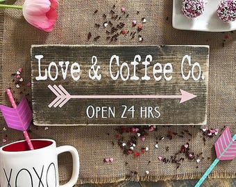 Rustic Coffee Bar Sign: Distressed Wood Valentine Decor