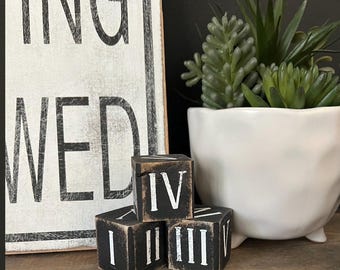 Distressed Roman Numeral Blocks: Black & White, Set of 3