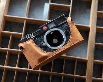Handmade Leather Half Case for Leica M2 M3 M4 M6 M7 MP M-A - Pueblo Black / Cognac