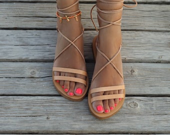 Ankle tie Greek Leather Sandals, Tie up Handmade shoes for women, Gladiator Sandals, Lace up Summer flats, summer wedding shoes, ankle wrap