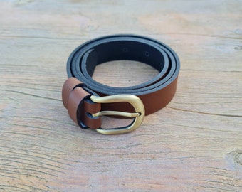 Handgemaakte unisex leren riem, klassieke broekriem voor heren en dames, jurkriem, jeansriem, broekriem, rokriem, leren riem, bruin