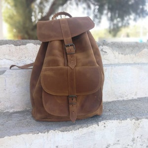 Beige Leather Backpack, Handmade backpack, School bag, Laptop bag, Men Backpack, Women Backpack, Leather satchel, Unisex Bag, Shoulder bag Waxed