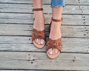 New handmade Leather Sandals for women with soft bed,Ankle strap flats,Barefoot Sandals,Gladiator Sandals with buckle,handmade Greek sandals