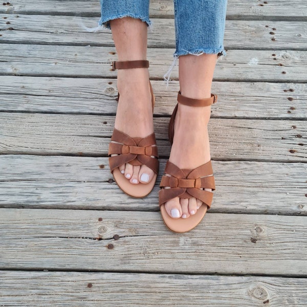 New handmade Leather Sandals for women with soft bed,Ankle strap flats,Barefoot Sandals,Gladiator Sandals with buckle,handmade Greek sandals