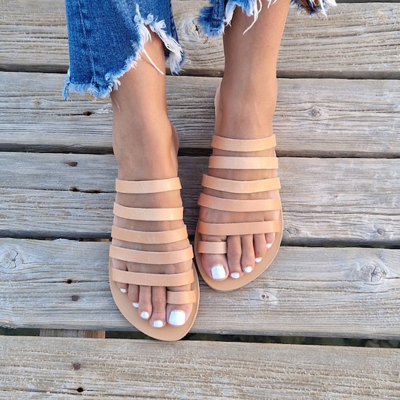 Gladiator Leather Sandals Women Strappy Greek Sandals toe Ring Flats leather Shoes Women barefoot Thong Sandals beach Wedding Slip on Shoes Etsy