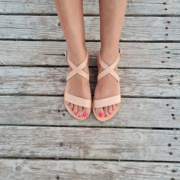 Gladiator sandalen voor vrouwen, Griekse sandalen, bruiloft sandalen, boho sandalen, beige flats, schoenen met lage hak, enkelbandje sandalen, bruiloft strand