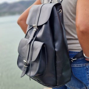 Beige Leather Backpack, Handmade backpack, School bag, Laptop bag, Men Backpack, Women Backpack, Leather satchel, Unisex Bag, Shoulder bag Black