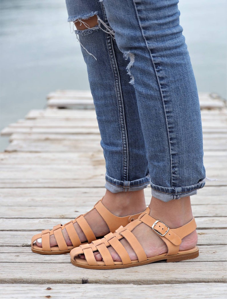 Black fisherman Leather Sandals for women with soft bed, Barefoot Sandals, Gladiator Sandals with buckles, handmade Greek sandals for women image 9