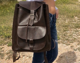 Brown Leather Backpack, Laptop Bag, Unisex bag, School Bag, Brown leather with pockets, Student Bag, Shoulder Handbag, Handmade Backpack