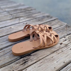Handmade Leather Fisherman Sandals, Leather closed toe caged sandals, barefoot summer flats, Comfortable Fisherman mules, slip on flats image 4