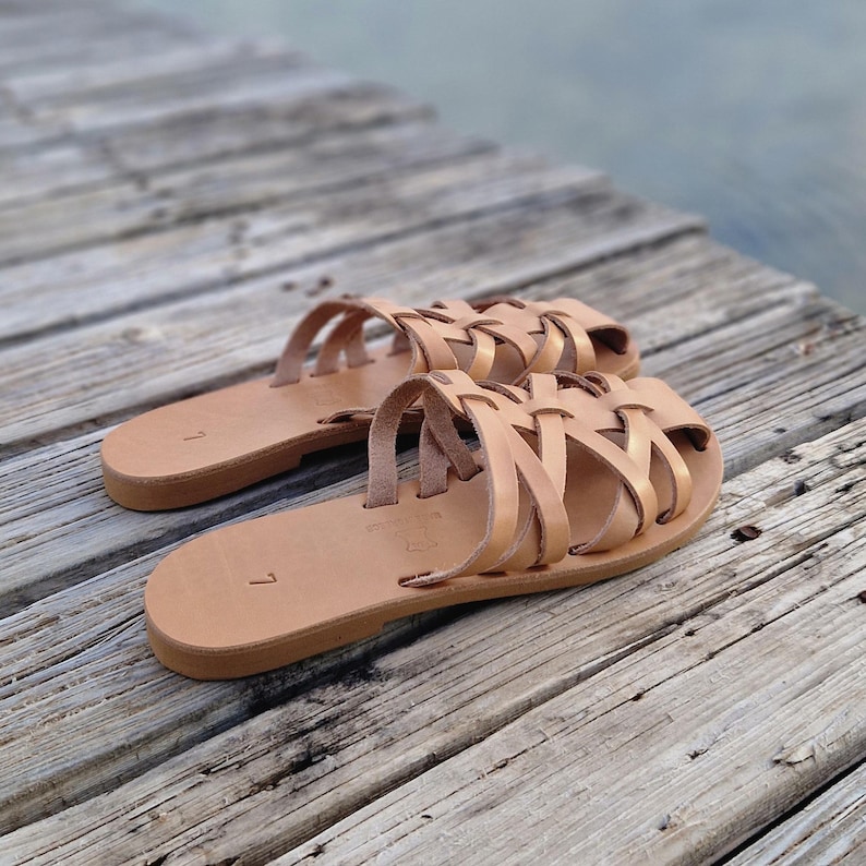 Handmade Leather Fisherman Sandals, Leather closed toe caged sandals, barefoot summer flats, Comfortable Fisherman mules, slip on flats image 4