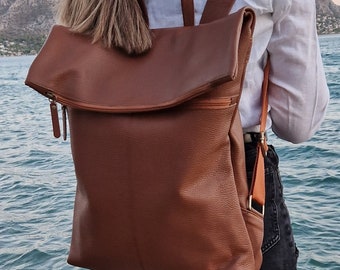 Tobacco leather Backpack, Handmade Backpack, Women Bag, Handmade Bag, Travel Backpack, Unisex Bag, Student Backpack, Laptop Backpack