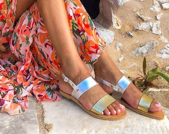 Women Greek sandals, Gladiator sandals in silver and gold. Greek Gladiator sandals , Leather Greek sandals, Handmade sandals, gold sandals