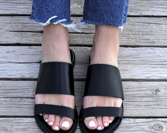 Greek Black Leather Sandals, Women Sandals, Black Gladiator Sandals, Support shoes, Ancient Greek Sandals,Leather slides,barefoot sandals