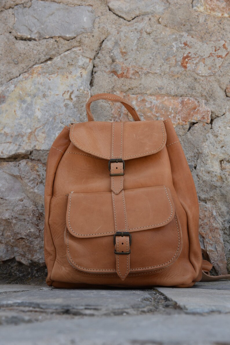 Beige Leather Backpack, Handmade backpack, School bag, Laptop bag, Men Backpack, Women Backpack, Leather satchel, Unisex Bag, Shoulder bag image 2