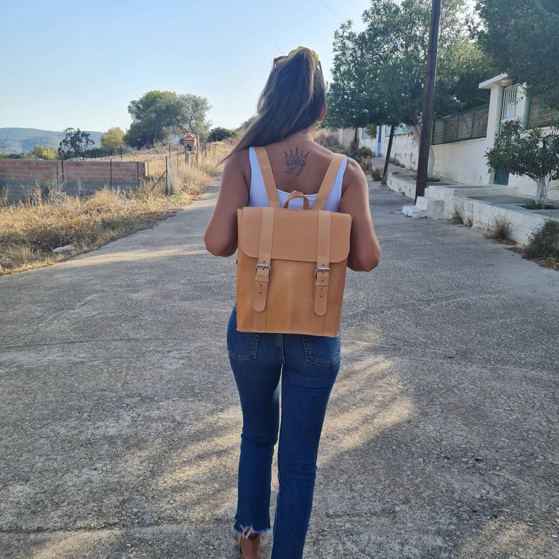 Handmade Large Leather Backpack with pocket, Laptop Rucksack perfect for school and travel, Back to School, Student Bag, Shoulder Bag, image 2