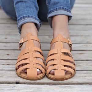 Fisherman Leather Sandals for women with soft bed,Ankle strap flats,Barefoot Sandals,Gladiator Sandals with buckle,handmade Greek sandals image 7