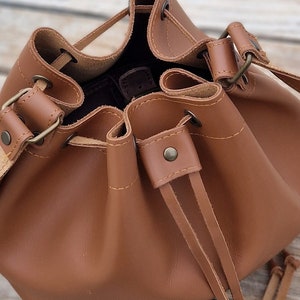Tobacco bucket Handbag, Cross body Leather bag, Leather Tote, Shoulder Bag, Handmade Real Leather purse, Shopper Bag, Leather Satchel image 2